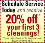 schedule service today and receive 20% or $15 off your first cleaning